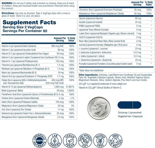 Solaray Liposomal Multivitamin for Men, Enhanced Absorption Immune, En