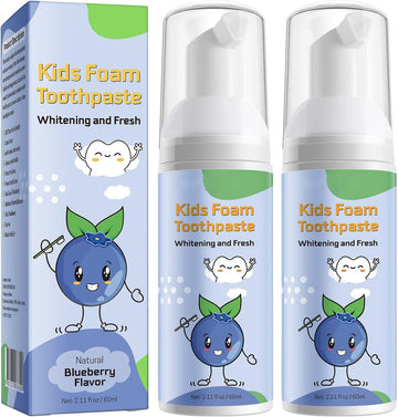 Kids Foam Toothpaste, Toddler Toothpaste with Low uoride, Kids Mouthwash Foaming Toothpaste for U-Shaped Toothbrush for Children for 3 and Up(Blueberry, 2 Packs)