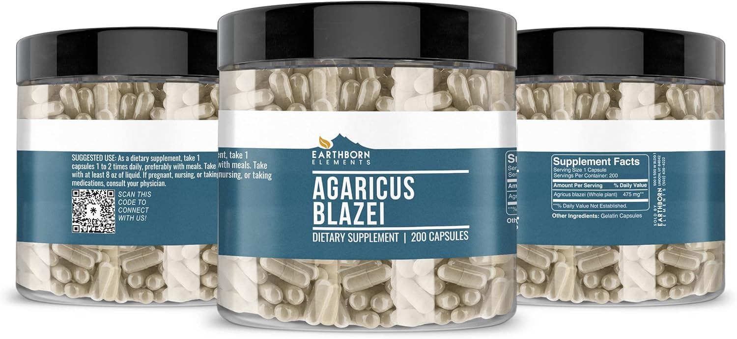 Earthborn Elements Agaricus Blazei 200 Capsules, Pure & Undiluted, No 