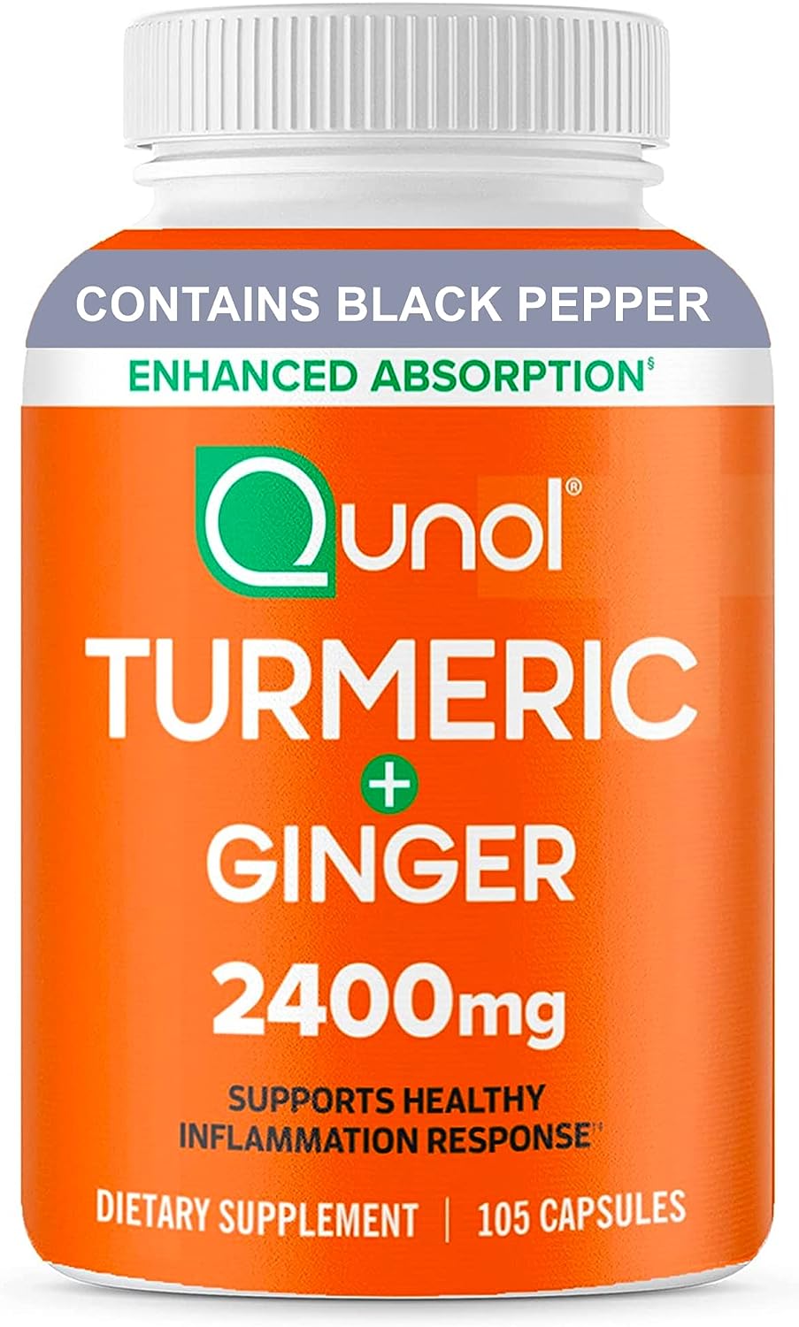 Turmeric Curcumin with Ginger and Black Pepper, Qunol 2400mg Turmeric Extract with 95% Curcuminoids,105 Count (Packaging may vary)