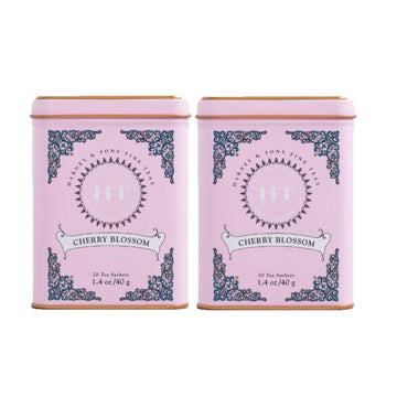 Harney & Son's Cherry Blossom Green Tea Tin 20 Sachets (Two Pack) - Green Tea Blend with Notes of Cherries - 2 Pack 20ct Sachet Tins (40 Sachets)