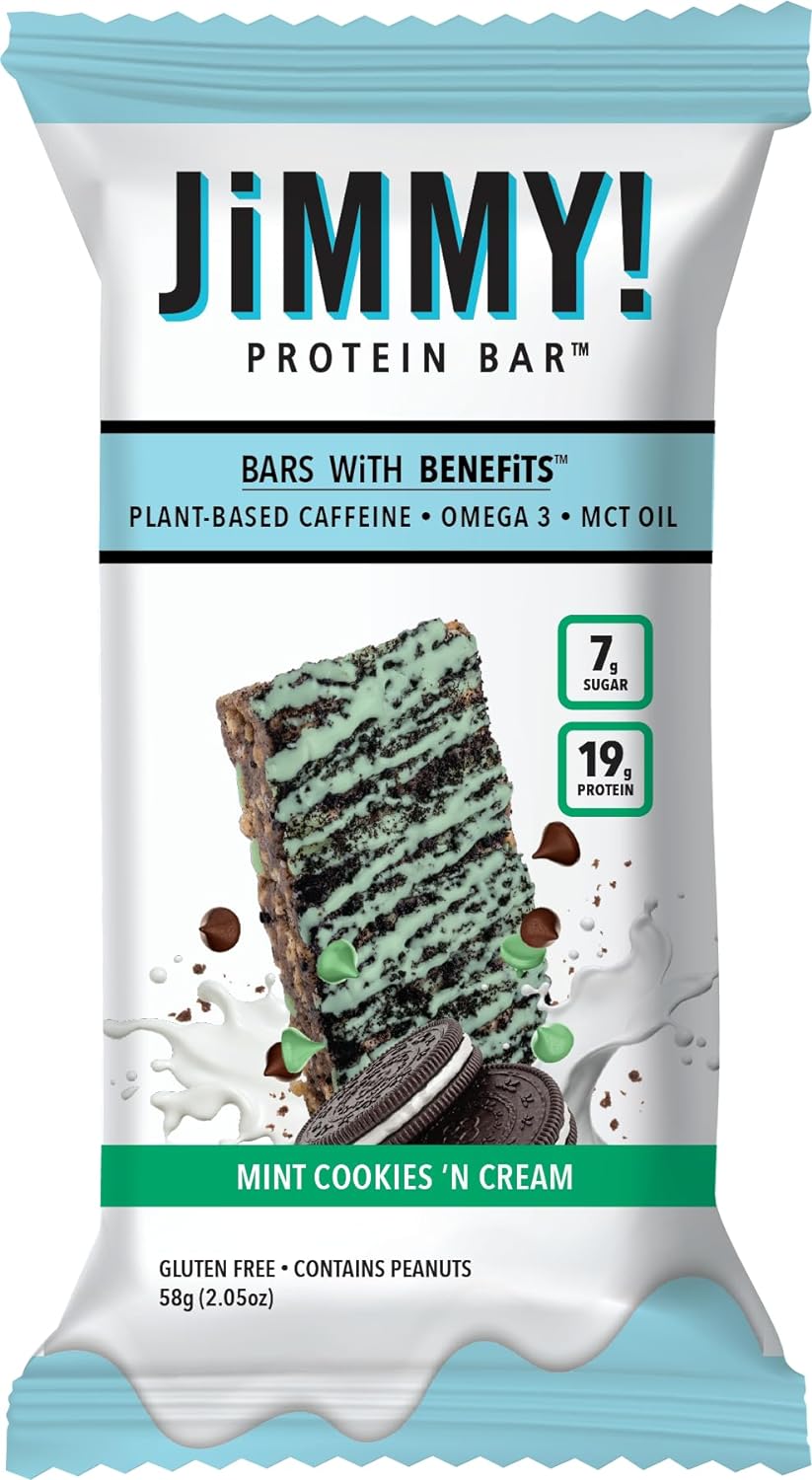 JiMMY! Protein Bar, Mint Cookies and Cream, Wake and Focus, 12 Count -0.67 Ounces
