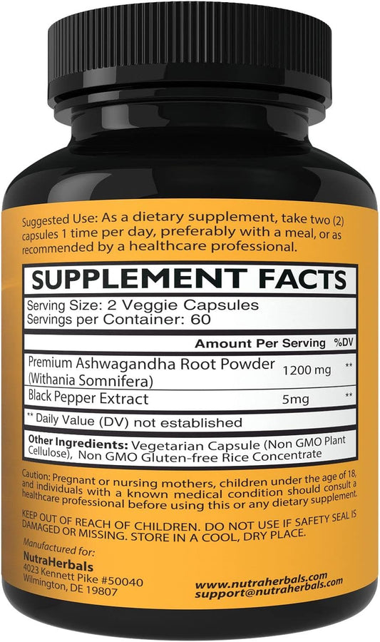 NUTRAHERBALS Ashwagandha Supplement Made with Premium Ashwag