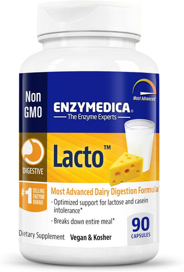 ENZYMEDICA - Lacto (90 Capsules) | Food Intolerance Digestive Enzymes 58.97 Grams