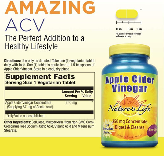 Nature's Life Apple Cider Vinegar 250mg | with 87 mg Acetic Acid (250