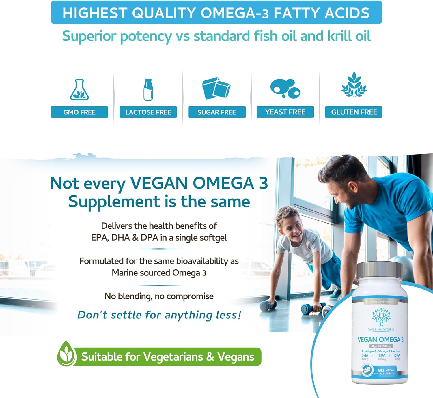 Vegan Omega 3 - Full Spectrum DHA, EPA & DPA - 90 Softgels of Life’s O