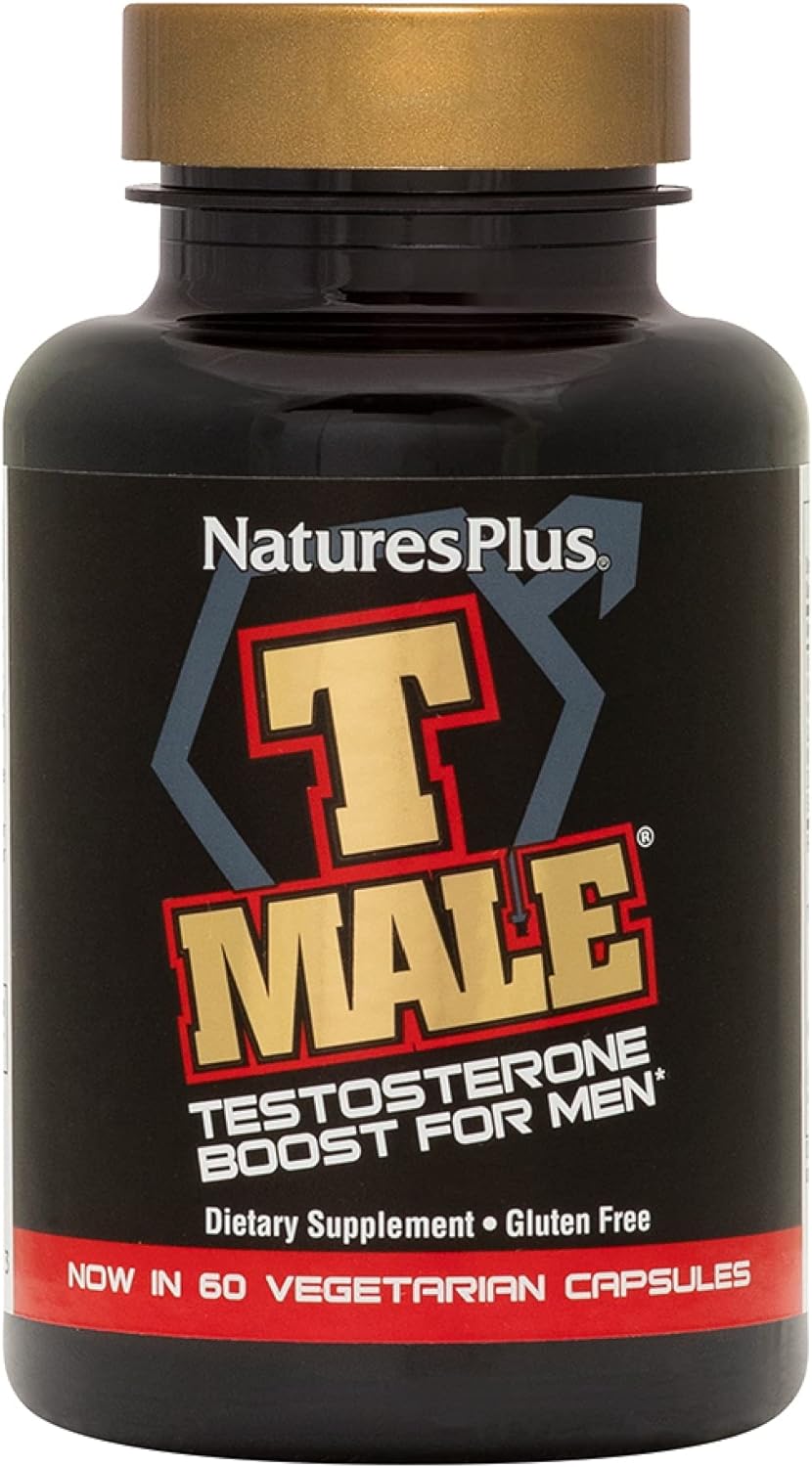 NaturesPlus T Male - 60 Vegetarian Capsules - Promotes Muscle Gain & Stamina, Mood Enhancer - Gluten Free - 30 Total Ser