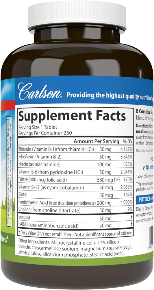 Carlson - B Compleet 50, Balanced Vitamin B Complex, Energy Production