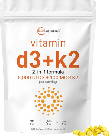 Micro Ingredients Vitamin D3 5000 Iu With K2 100 Mcg, 300 Soft-Gels |