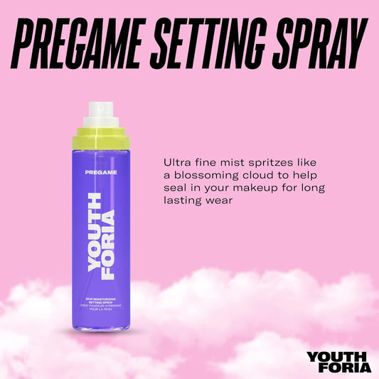 Youthforia Pregame Setting Spray, Daily Skin Moisturizing Mist, Extends Wear of Makeup & Creates A Soft-Radiant Finish, Vegan & Cruelty-Free