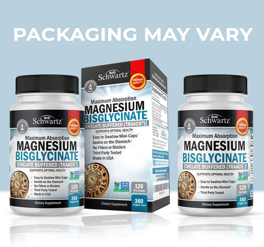 Magnesium Bisglycinate 100% Chelate No-Laxative Effect - Maximum Absorption & Bioavailability, Fully Reacted & Buffered