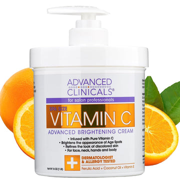 Advanced Clinicals Vitamin C Cream Face Lotion & Body Lotion Moisturizer | Anti Aging Skin Care Firming & Brightening Cream For Body, Face, Uneven Skin Tone, Wrinkles, & Sun Damaged Dry Skin, 16