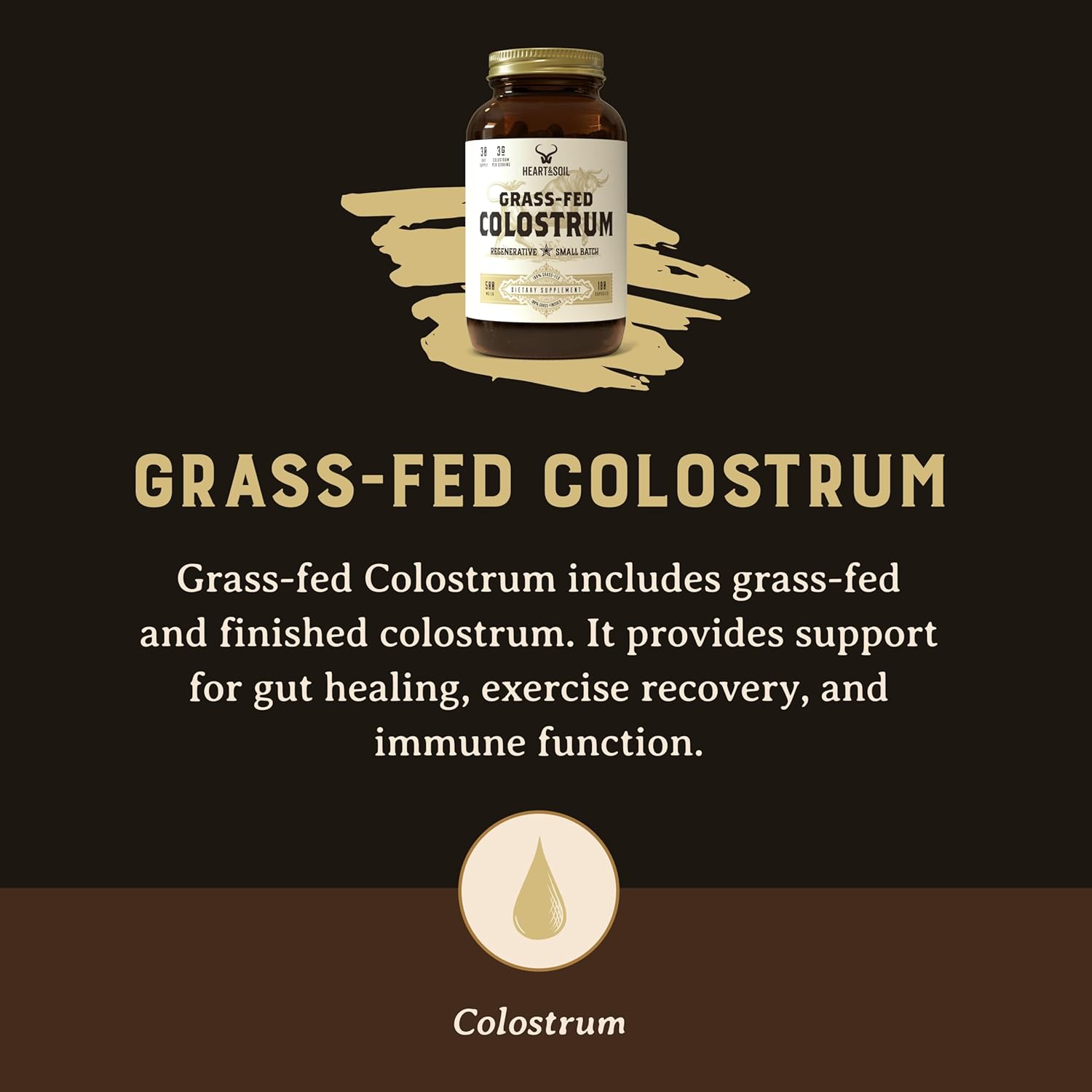 HEART & SOIL Grass-Fed Colostrum (180 Capsules) – Dietary Supplement f