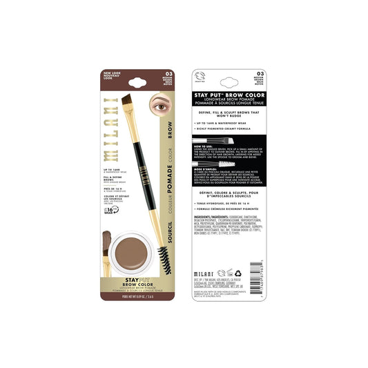 Milani Stay Put Brow Color - Medium Brown (0.09 ) Vegan, Cruelty-Free Eyebrow Color that Fills and Shapes Brows…