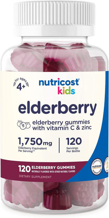 Nutricost Kids Elderberry Gummies (50mg) with Zinc & Vitamin C 120 Gummies - Gluten Free, No Corn Syrup