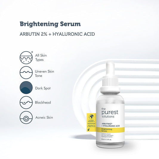 The Purest Solutions Brightening Serum (Arbutin 2% + Hyaluronic Acid) - Eliminate Skin Tone Inequalities & Support Vibrant Bright Skin - Vegan | Cruelty Free | Eco Friendly (1 . )