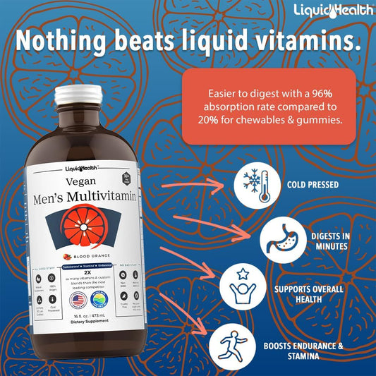 LIQUIDHEALTH Vegan Men's Liquid Multivitamin with Ashwagandha Herbal B