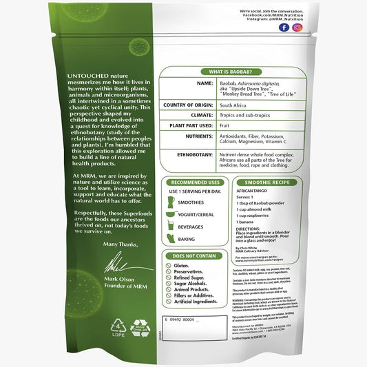 MRM Nutrition Organic Baobab Powder | Superfoods | Digestive Health |