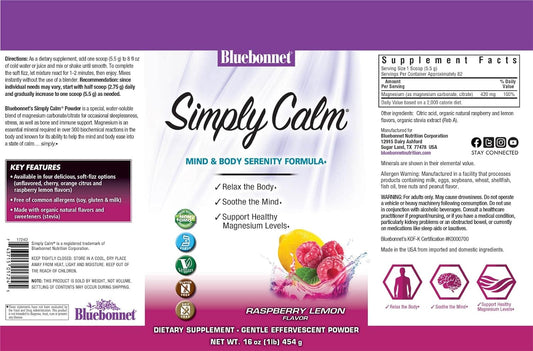 Bluebonnet Nutrition Simply Calm Powder, for Calm*, Muscle Cramps*, St
