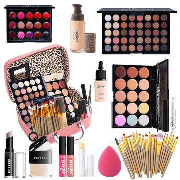 All in one makeup kit for women full kit makeup set for girls teens Eyeshadow Palette, Lip Gloss, Lipstick, Foundation, Mascara, Eyebrow Pencil, Eyeliner, Contour Stick, Powder Puff, Makeup Brushes, Cosmetic Bag