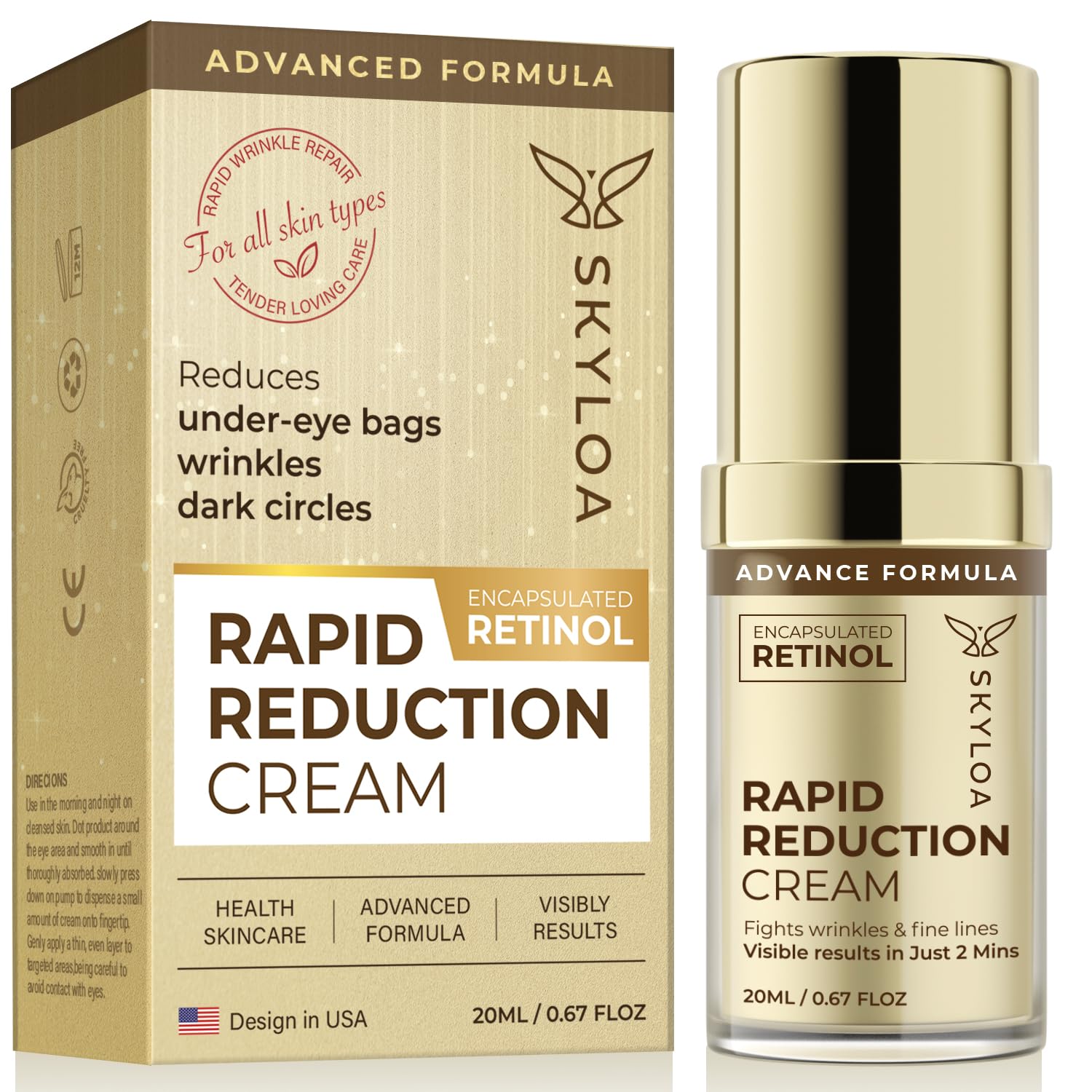 Skyloa Rapid Reduction Eye Cream - Advanced formula - anti aging Cream instant wrinkle remover for face under eye bags treatment instant results 20ML