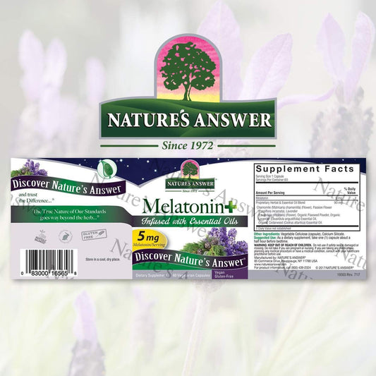 Nature's Answer Melatonin 5mg 60-Capsules | Promotes Restful Sleep | Melatonin + Essential Oils Lavender Calms and Relaxes | Single Count