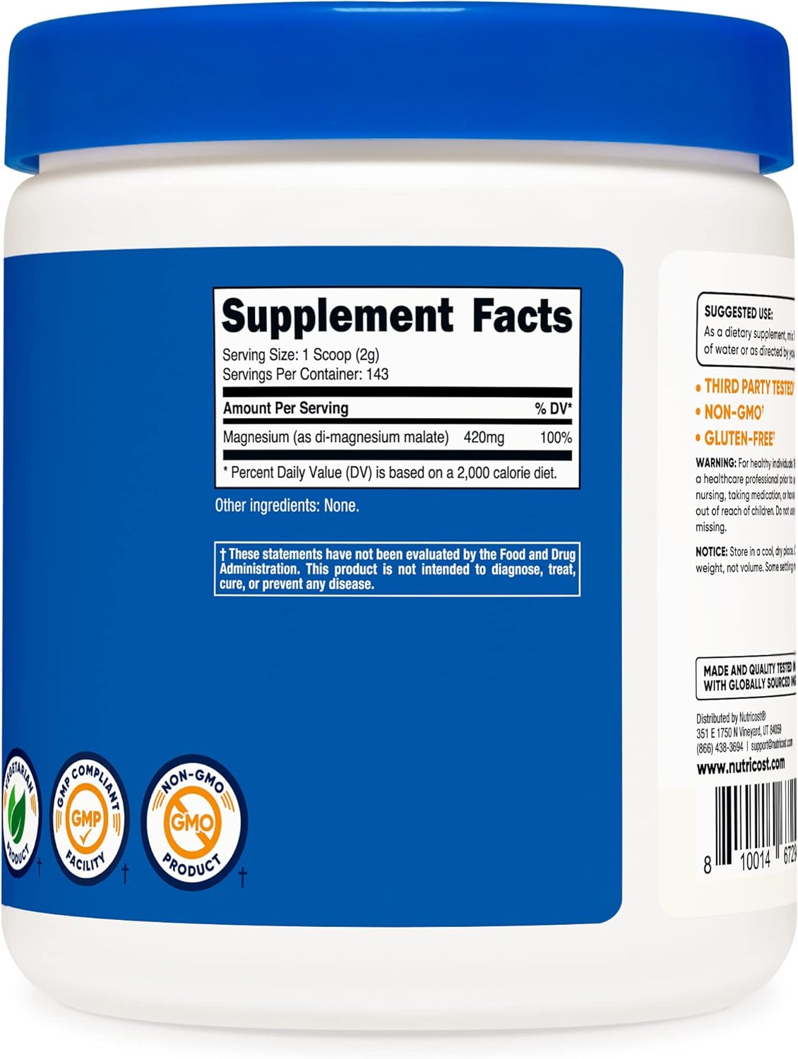  Nutricost Magnesium Malate Powder (300g) - 420mg of Magnesi