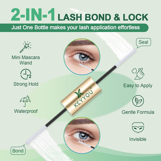 Lash Bond and Seal KEYYOU 10 Cluster Lash Glue for Lash Clusters Strong Gentle Comfortable Lash Cluster Glue Waterproof Latex-Free Suitable for Sensitive Eyes(Clear)