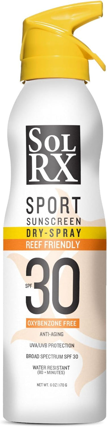 SolRX SPORT SPRAY SPF 30 Sunscreen Spray SPF30, Fragrance Free, Reef Safe Sunscreen, Broad Spectrum Sunscreen for Face and Body, Oxybenzone Free