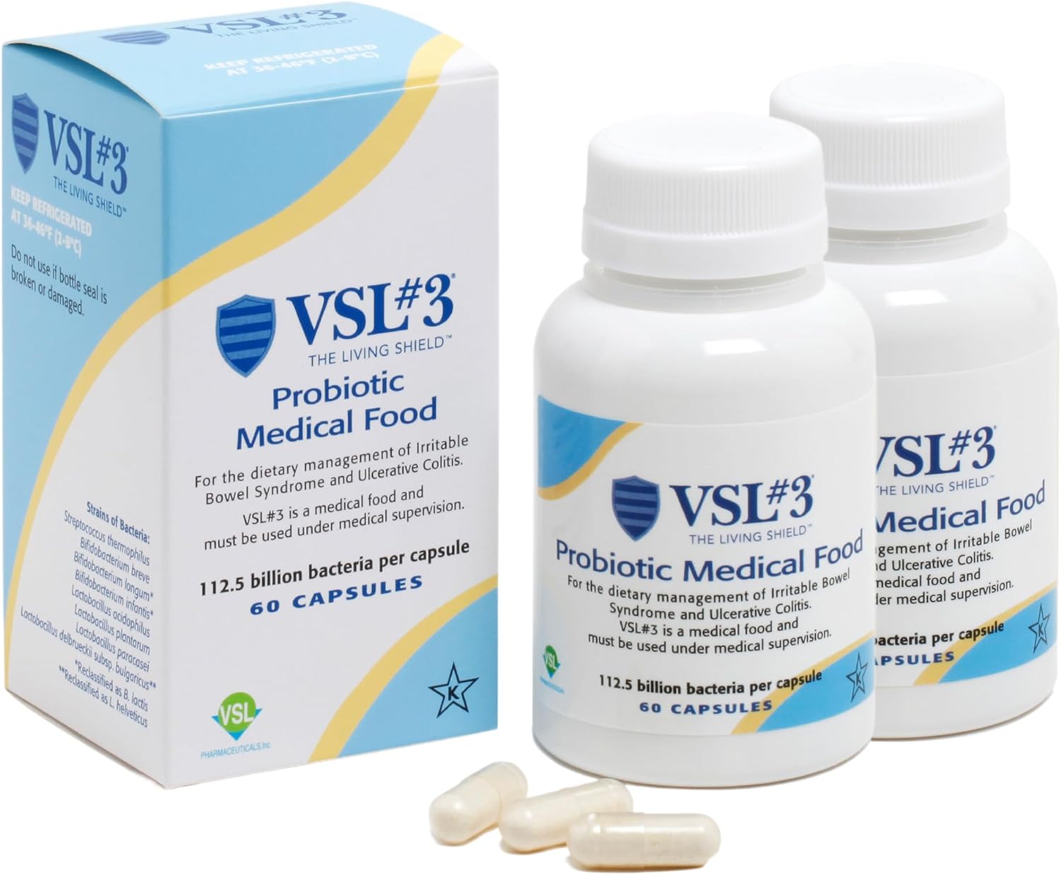 Vsl #3® Probiotics For Digestive Health, Ibs & Uc Symptoms - 112.5B Cfus, High-Potency, Multi-Strain, Live, Refrigerated Probiotic, Medical Food For Gut Health Support In Men & Women, 120 Capsules