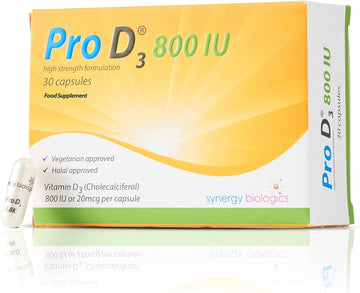 Pro D3 800 IU (Vitamin D3 20mcg) Vegetarian Society Certified | 30 Cap20 Grams