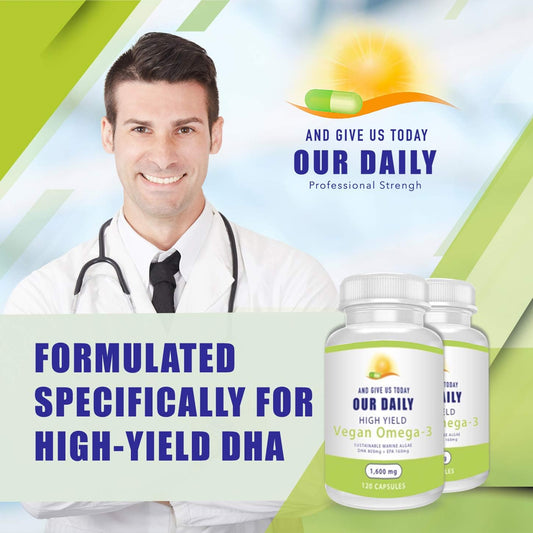 Our Daily Vites Vegan Omega-3 Supplement - Marine Algal Source for DHA & EPA Fatty Acids - Plant-Based Fish Oil Alternat