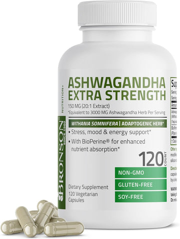 Bronson Ashwagandha Extra Strength Stress & Mood Support with BioPerin2.89 Ounces