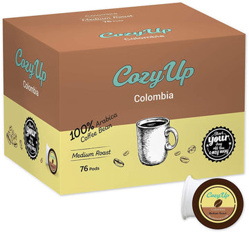 CozyUp Single Origin Colombian Coffee, Single-Serve Coffee Pods Compatible with Keurig K-Cup Brewers, Medium Roast Coffee, 76 Count