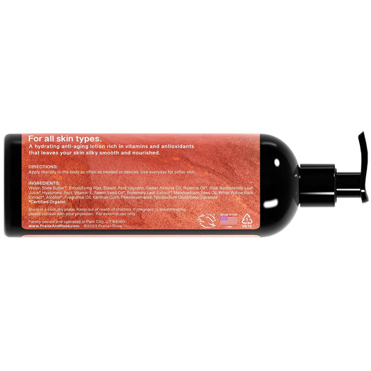 PRANA+ROSE Ultra Moisturizing Shea Butter Lotion with Hyaluronic Acid and Rosehip Oil for anti-aging ORGANIC VEGAN body and hand lotion 16 (Peach)