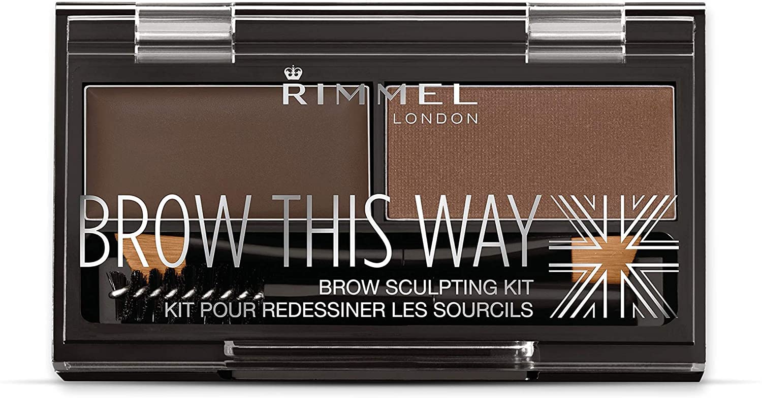 Rimmel Brow This Way Sculpting Kit, Dark Brown, Powder 0.04 ., Wax 0.03 ., Brow Sculpting & Styling Kit with Eyebrow Wax & Setting Powder