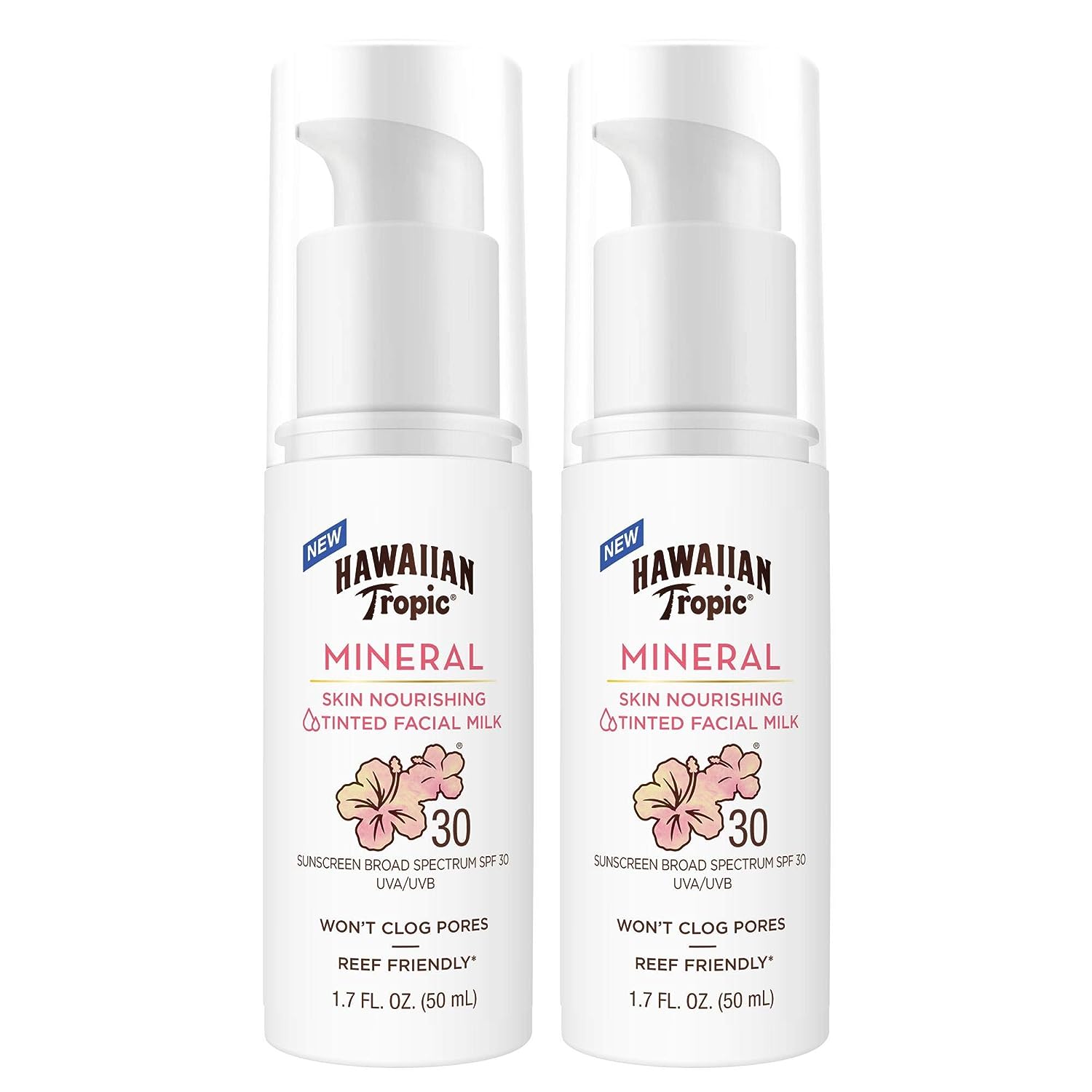 Hawaiian Tropic Mineral Sun Milk Face Lotion, Skin Nourishing Sunscreen, Broad Spectrum SPF 30, 1.7 s - Pack of 2