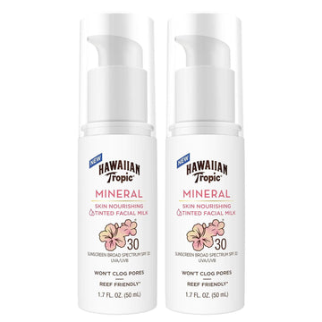 Hawaiian Tropic Mineral Sun Milk Face Lotion, Skin Nourishing Sunscreen, Broad Spectrum SPF 30, 1.7 s - Pack of 2