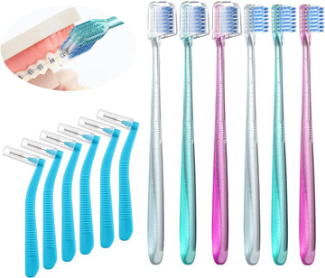 Fregum V-Shaped Orthodontic Toothbrush for Braces, with 6 Interdental Brushes, Soft Bristles, 6 Count