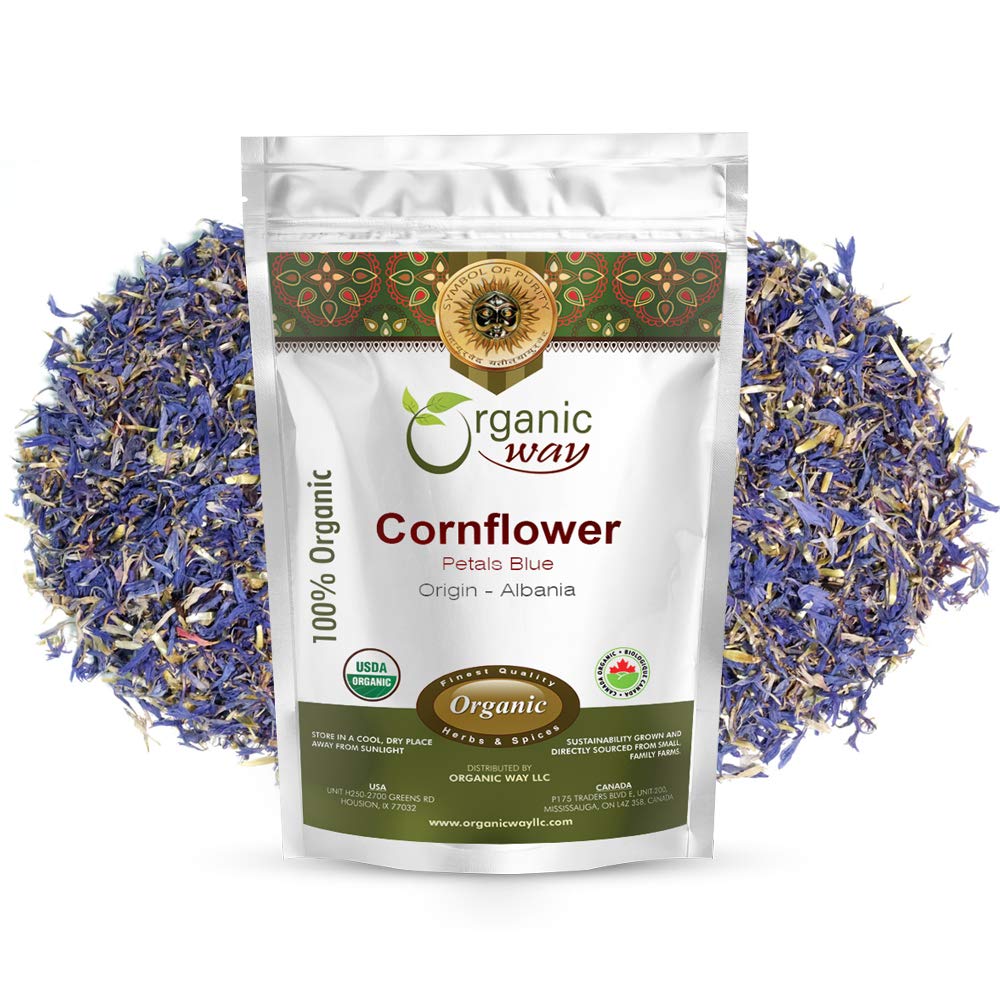 Organic Way Premium Cornflower Petals Blue | Herbal Tea (Centaurea cyanus) - European Wild-Harvest | Organic & Kosher Certified | Vegan, Non GMO & Gluten Free | USDA Certified | Origin - Albania