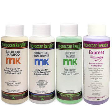 Moroccan Keratin Express Straightening Smoothing Hair Treatment System Formaldehyde Free No-Wait Formula Instant Results 120ml Set with Clarifying Shampoo, Sulfate-Free Shampoo and Conditioner