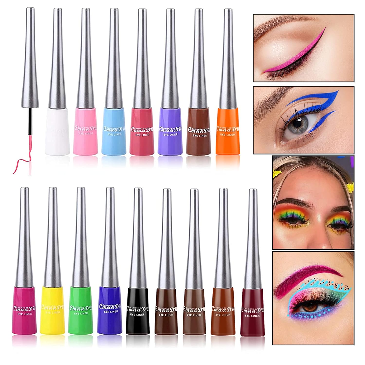 Permotary 16 PCS Matte Colorful Liquid Eyeliner Set Neon Eye Liners Pen,Waterproof Long Lasting Quick Dry Rainbow Eyeliner Eyeshadow Pencil Makeup Kit Gift for Women Girls