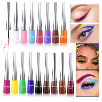 Permotary 16 PCS Matte Colorful Liquid Eyeliner Set Neon Eye Liners Pen,Waterproof Long Lasting Quick Dry Rainbow Eyeliner Eyeshadow Pencil Makeup Kit Gift for Women Girls