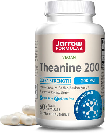 Jarrow Formulas Extra Strength Theanine 200 mg, Dietary Supplement That Promotes Relaxation, 60 Veggie Capsules, 60 Day