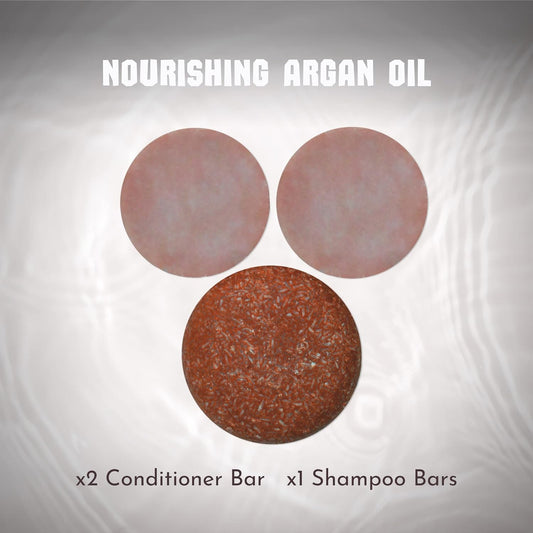 Argan Oil Shampoo And Conditioner Bar Set, with One Extra Conditioner Bar - 100% Vegan And Plastic Free Shampoo And Conditioner - Handmade in The USA. 2x Conditioner and 1x Shampoo