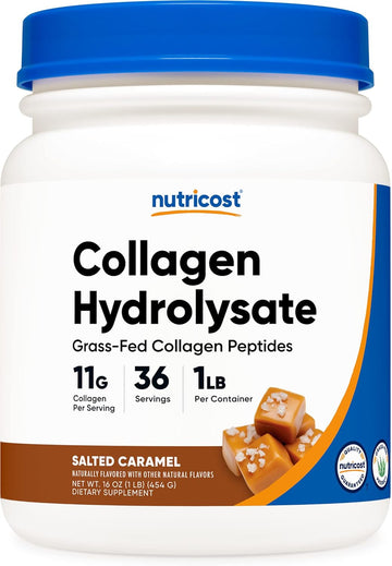 Nutricost Grass-Fed Collagen Powder 1 (454 G) (Salted Caramel) - Grass Fed Bovine Collagen Hydrolysate - Collagen Peptides