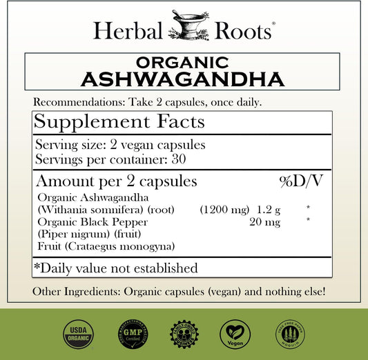 Herbal Roots Ashwagandha Capsules | Extra Strength 1,000mg per Serving