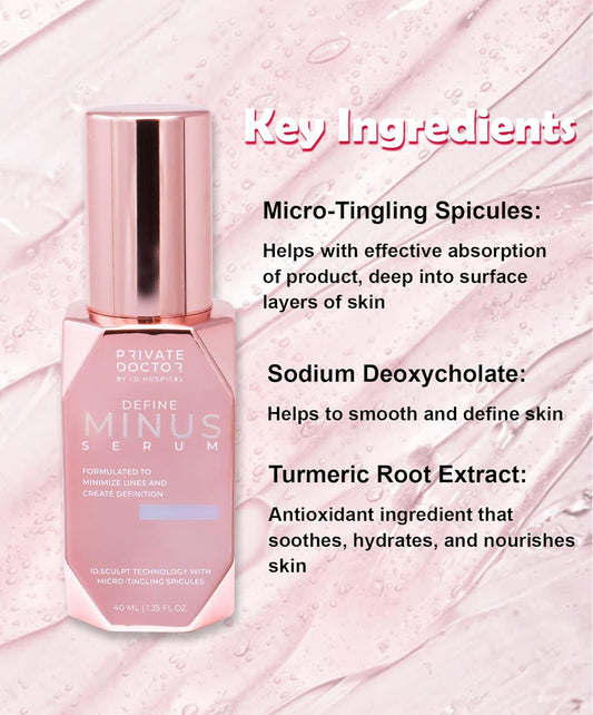 Private Doctor Define Minus Serum - Anti Aging Serum for Women With Sodium Deoxycholate, Micro-Tingling Spicules & Idealift Vitamin E Serum - Reduce Signs of Aging, Wrinkles & Sagging - 1.35