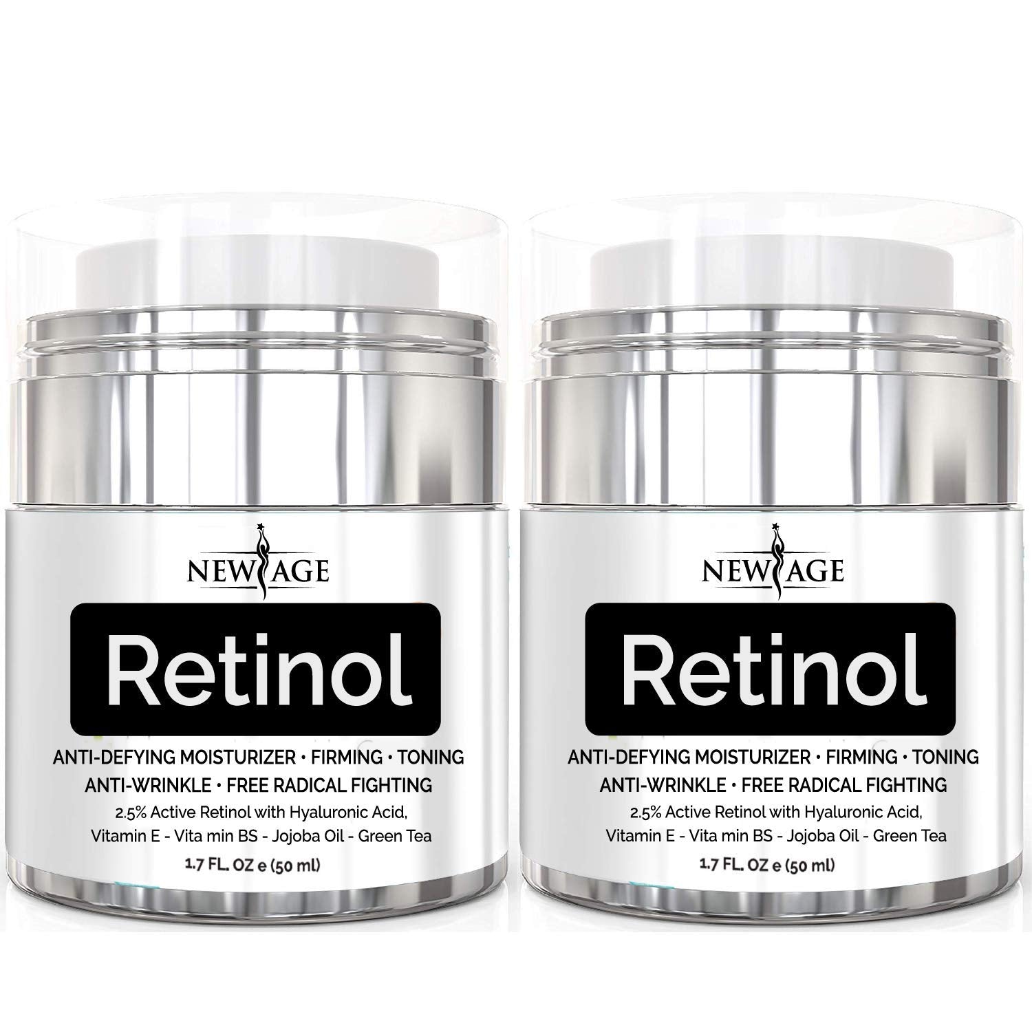 NEW AGE Retinol Cream Neck & Facial Moisturizer Serum with Hyaluronic Acid, Vitamin E - Anti Aging Formula Reduces Wrinkles, Fine Lines-Day and Night Cream 1.7   - 2 Pack - Retinol