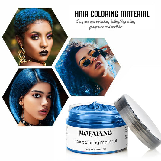 Temporary Hair Color Wax Hair Coloring Styling Wax Colored 4.23. Each Neutral Hair Wax Clay Mud Matte Long-Lasting Definition Hairstyle Cream for Halloween Christmas Cosplay Party (4.23  , Blue)